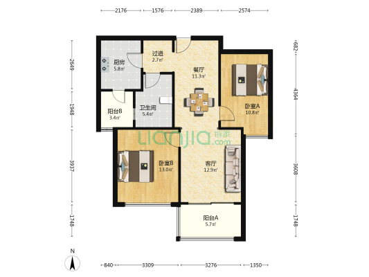 品尊国际二期 2室2厅1卫 95平方