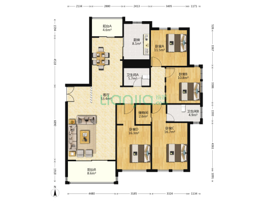 东菱天官坊 4室1厅2卫 174平方