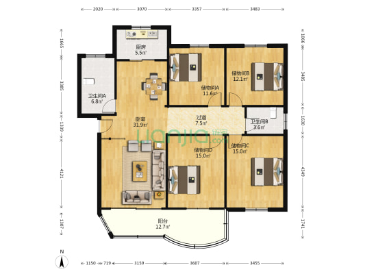 密友新村 1室0厅2卫 136平方