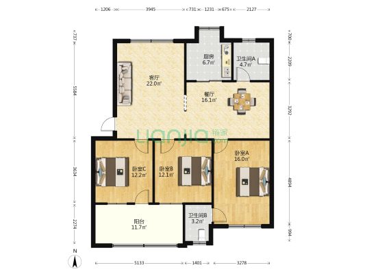 襄州区人民检察院 3室2厅2卫 125平方