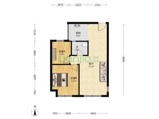 书香华府一期 2室1厅1卫 73平方