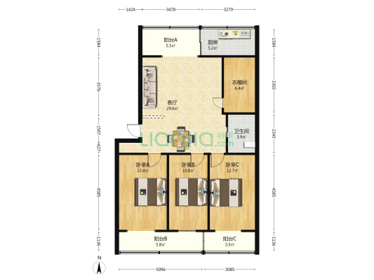国税局宿舍 3室1厅1卫 106平方