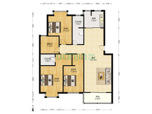 包河花园建设小区 3室1厅2卫 138平方