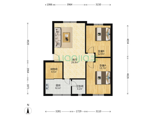 东湖园丁苑 2室1厅1卫 83平方