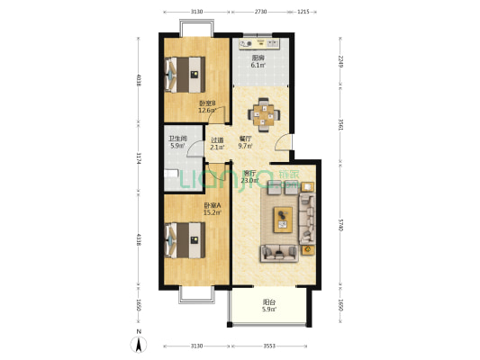 星岛假日 2室2厅1卫 99平方