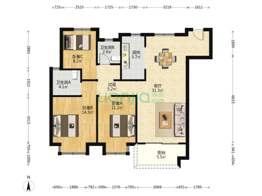 金科集美望湖公馆 3室1厅2卫 118平方