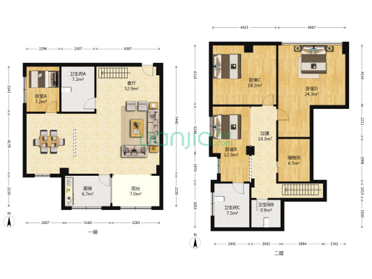长百花园 4室1厅3卫 224平方