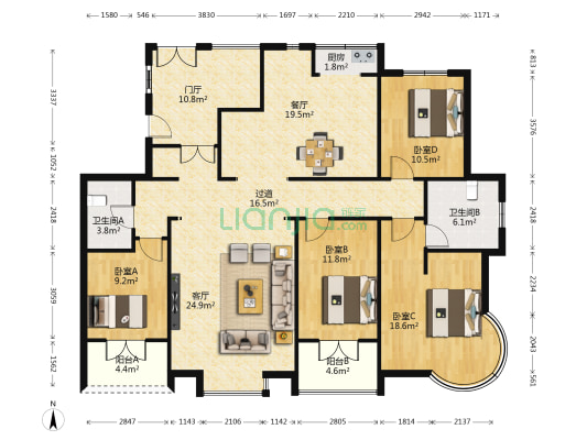 潍京水岸公馆 4室2厅2卫 180平方