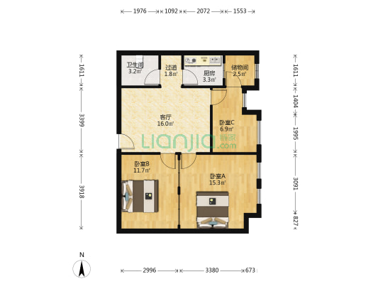谷山大厦 3室1厅1卫 93平方