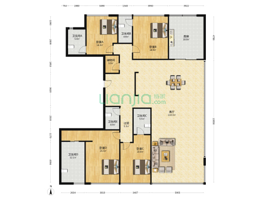 天泱雅筑 4室1厅5卫 288平方