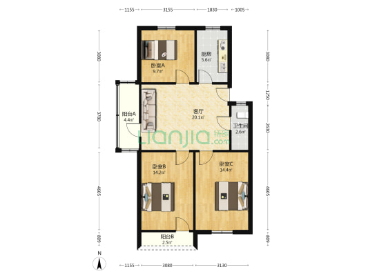 振兴巷 3室1厅1卫 86平方