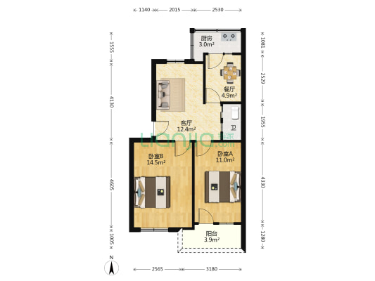临天路2065号 2室2厅1卫 60平方