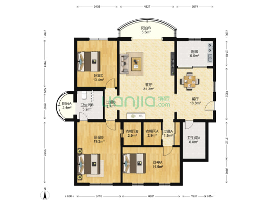 丰汇园小区 3室2厅2卫 189平方