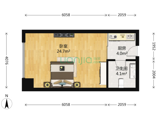 尚城大厦 1室0厅1卫 46平方