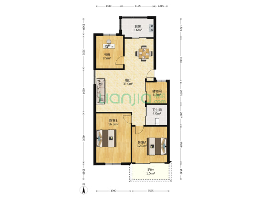 天盛花园 3室1厅1卫 98平方