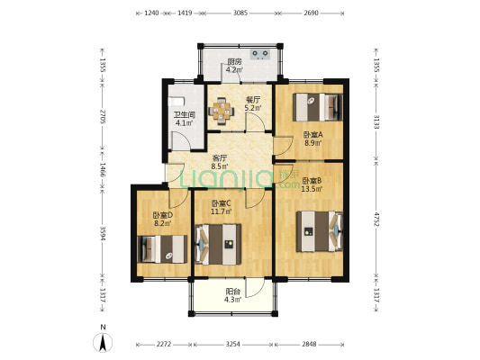 金水街抹直口小区 4室2厅1卫 80平方