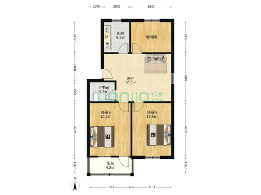 银杏苑南区 2室1厅1卫 80平方