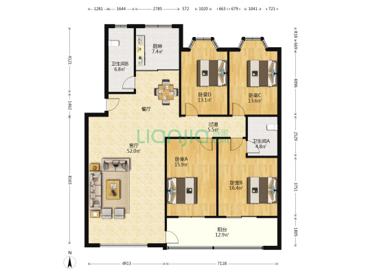 长沙市妇女联合会 4室1厅2卫 157平方