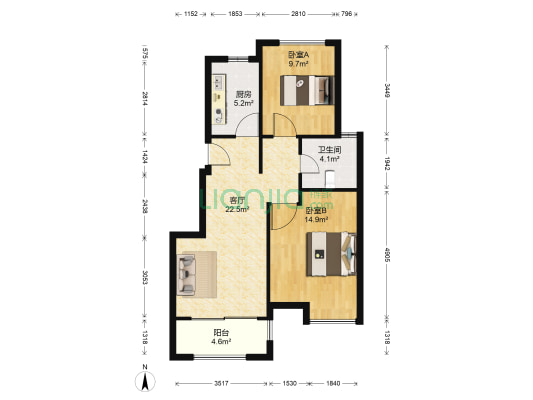 海赋尚品 2室1厅1卫 80平方