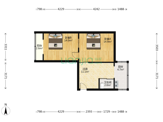 建大社区 2室0厅1卫 62平方