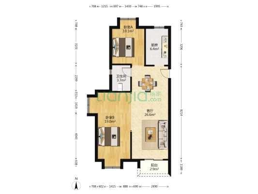 天纵时代城 2室1厅1卫 94平方