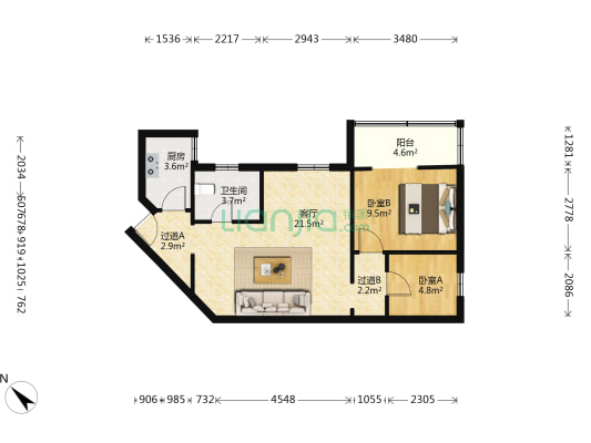 兴国大厦 2室1厅1卫 76平方
