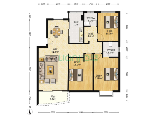 中星长岛苑 3室1厅2卫 126平方