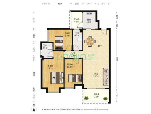东御世家 3室1厅2卫 113平方