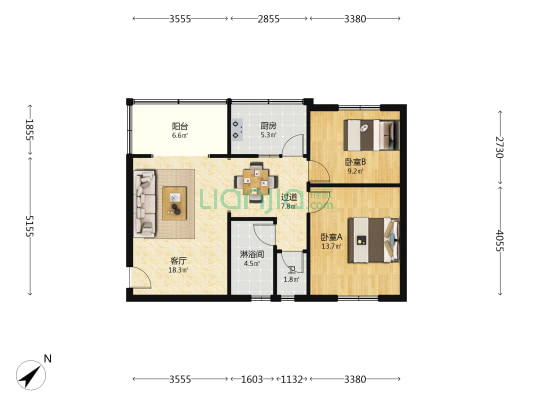 金河西路77号 2室1厅2卫 81平方