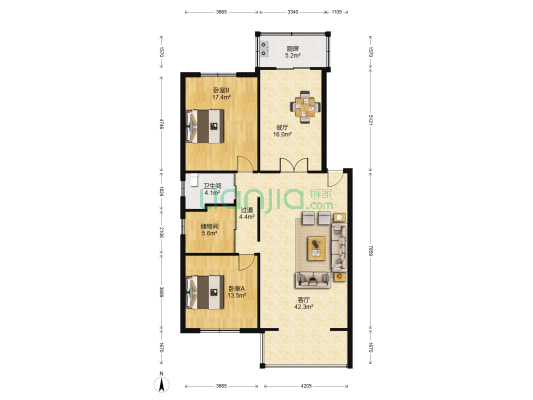 乐园路384号 2室2厅1卫 135平方