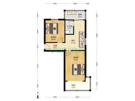 电信家属院 2室1厅1卫 62平方