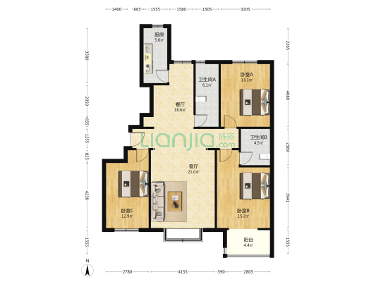 水榭花城 3室2厅2卫 132平方