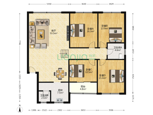 富丽居小区 4室1厅2卫 144平方