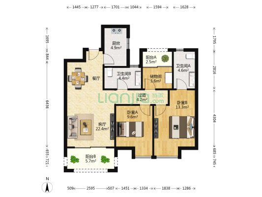 联发时代天阶 2室1厅2卫 96平方
