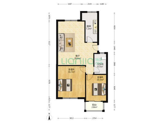 丽海新园 2室1厅1卫 86平方