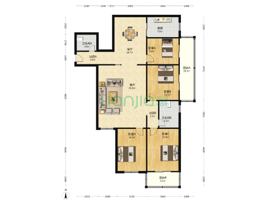 陕西建工大厦 4室2厅2卫 179平方
