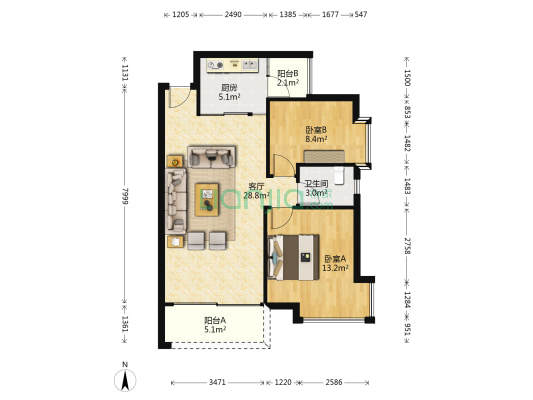 美丽AAA花园 2室1厅1卫 81平方
