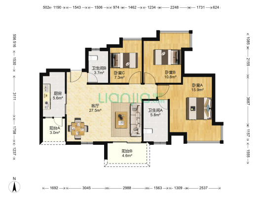 石滩第一城 3室1厅2卫 103平方