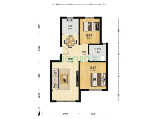 东旺疃社区 2室1厅1卫 83平方