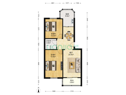 枫叶苑南区 2室1厅1卫 83平方