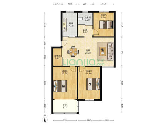 泉山花苑 3室1厅1卫 114平方