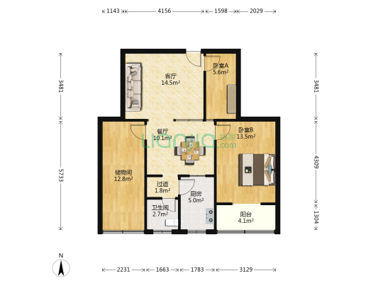 人和路5号院 2室2厅1卫 90平方