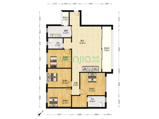 阳光城檀悦花园 4室1厅2卫 133平方