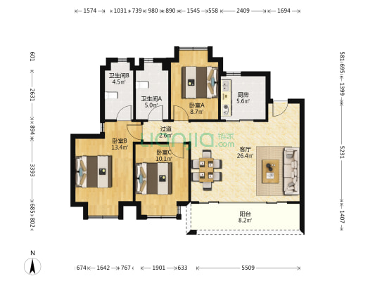 锦绣樾江府 3室1厅2卫 111平方