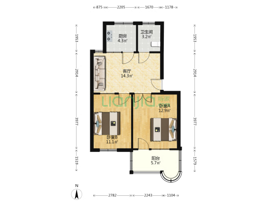 大戏院家属院 2室1厅1卫 60平方