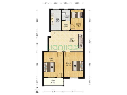 大东门街 3室1厅1卫 95平方