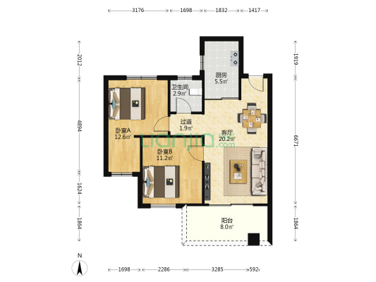 美莛花苑 2室1厅1卫 77平方