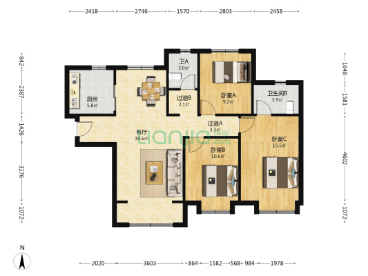 兰州万科城三期 3室1厅2卫 115平方