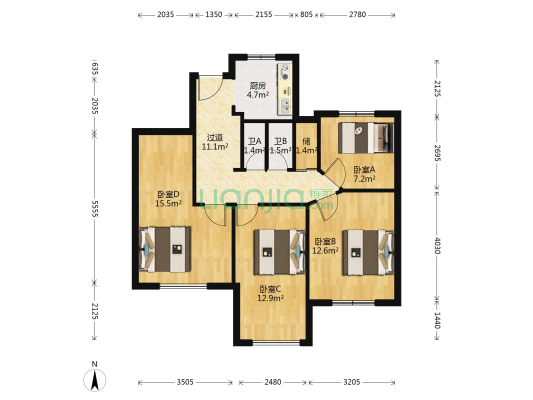 城市之光 4室0厅2卫 88平方