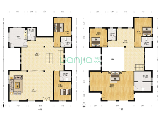 都江森林别墅 5室2厅6卫 477平方